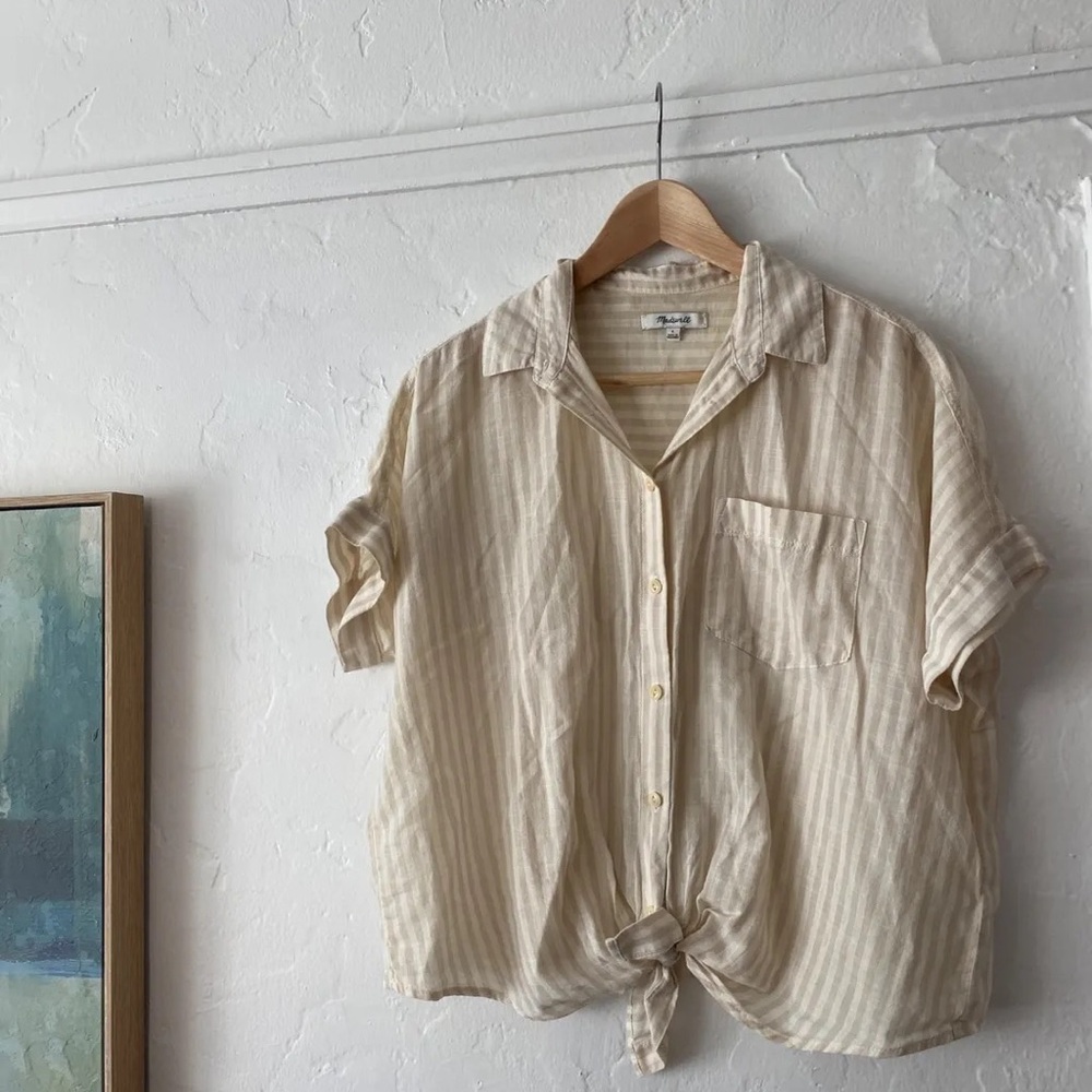 Madewell Courier tie shirt in neutral stripe small